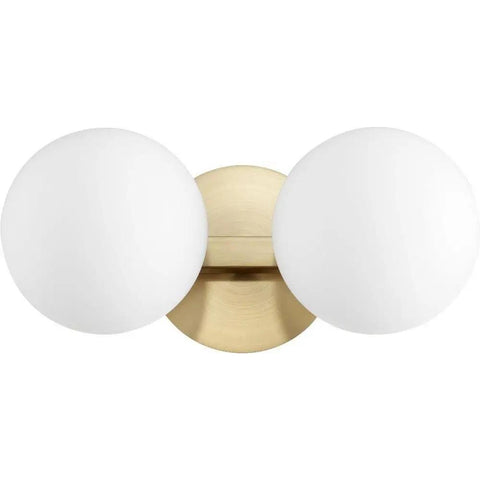 Contemporary Modern Two Light Vanity In Aged Brass Polished Cast Finish Damp Rated Bathroom Vanity Light 6 Inch High By 14 Inch Wide