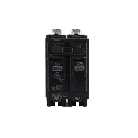 Front view of Single Unit THQB2150 2-Pole 50A Bolt-On Miniature Circuit Breaker, 120/240 VAC, with 10 kA Interrupting Capacity