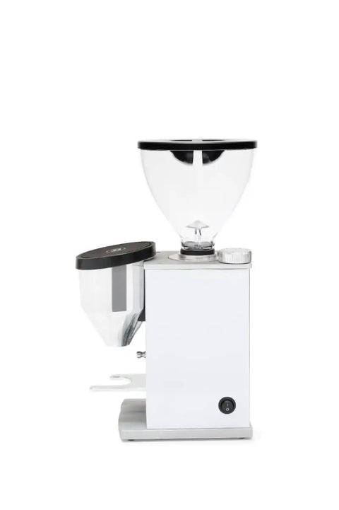 Top Shelf Espresso Grinder Equipped With 50 Millimeter Flat Burrs To Seamlessly Dial In Your Extraction Programmable Dosing, side view.