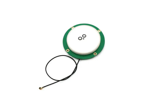 UAV GNSS Antenna For Drones M9N Four Star Single Frequency GPS Receiver Pro Grade, 4520F Series IPEX, green white, top view.