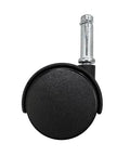 Front view of black 2-inch twin-wheel office chair caster with silver 7/16-inch stem