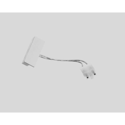 White electronic connector with short cables attached on a gray background.