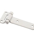 Close-up of 304 stainless steel T-shaped door hinge with long mounting plate and barrel joint for RV van cabinet