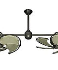 Twin Star Double Ceiling Fan In Oil Rubbed Bronze With Nautical Blades And Khaki Trims For Indoor Spaces view with blades open and facing down