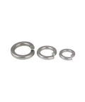 Heavy Duty Stainless Steel Spring Lock Washers Set M1.6 Through M27 Sizes, Pack Options 2 To 200 Pieces, three washers displayed
