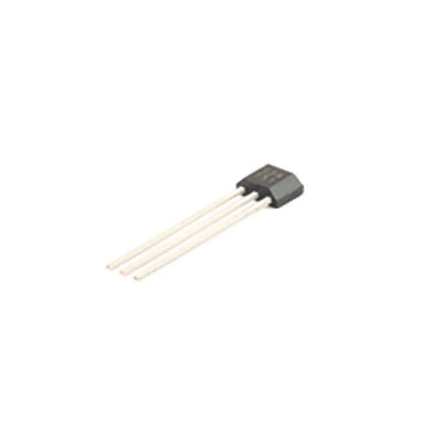 Five Pack TO-92 Linear Hall Effect Sensor 95A, 5 Pieces, compact black plastic casing with three metal leads, side view