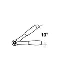 Diagram of one half inch square drive long reversible ratchet with 36 teeth, chrome alloy steel, 10-degree angle shown.