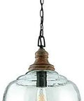 Cozy Coastal Glass Dome Pendant Light With Rippled Clear Glass Shade, 1 Light, Grey Wash Iron Silk Finish, E26 Socket