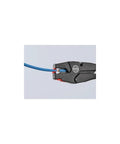 Self Adjusting Wire Stripper For 6 To 14 AWG Pro Grade Tool in use stripping blue wire with precision shearing