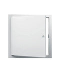 No Sweat Flush Mount Access Panel For Drywall Walls And Ceilings, Heavy Duty Steel Hatch With Cam Latch, White Primed Plate open view.