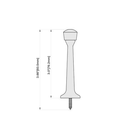 Super Sturdy Three Inch Heavy Duty Door Stops In A Spiffy Twelve Pack Featuring Dang Tough Solid Zinc Alloy Build And A Sleek Matte Black Finish To Safeguard Your Walls With Zero Fuss. Detailed sketch of door stop dimensions, 3 inches tall.