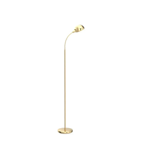 Slim LED Floor Lamp With Adjustable Gooseneck Free Standing Corner Pole Light For Office Desk And Living Room Tall Skinny Lamp In Brass Gold Finish For Reading And Chill By Sofa Or Chair, shown at full height with brass finish.
