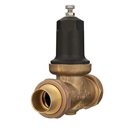 Zurn Wilkins NR3XL 1-inch pressure reducing valve front view with double union, copper sweat connections, brass body