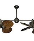 Heavy Double Ceiling Fan Featuring Dual Adjustable Motors Finished In Oil Rubbed Bronze And Loaded With 35 Inch Dark Walnut Arbor Blades Plus Wall Switch For Smooth Airflow And Built Tough Reliability at an overhead angle.