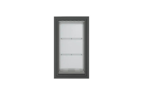 Heavy Duty Wall Mounted Pet Door With Hella Windproof Double Flaps Kick Out Drafts Block Gusts Up To Fifty MPH Magnet Sealed For Energy Savings Includes Rock Solid Steel Tunnel Xl Matte Black Keep Your Dogs Comfy view from the front showing clear pet access.