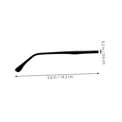 Two Pairs Metal Eyeglass Arms Replacement Kit With Black Temple Legs For Quick Fixes, shown with dimensions for fit.