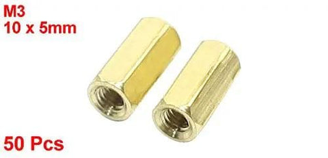 Brass Hexagonal Standoff Spacers M3 Female Thread 10mm Long Pillar Nuts 50 Pack Gold Tone For PCBs Enclosures And DIY Projects