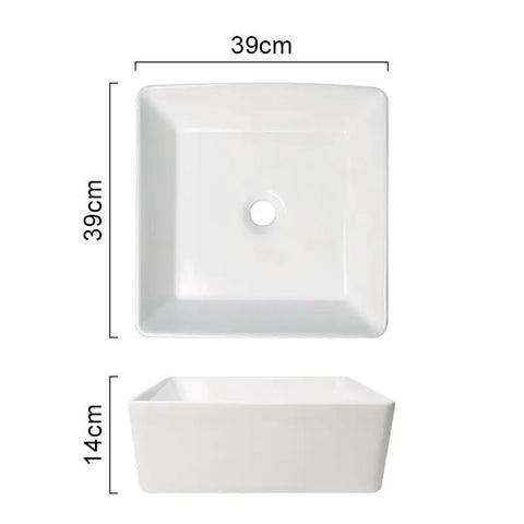 USZWBY Vessel Sinks Bathroom Vessel Sink Modern Simple Balcony Ceramic Single Basin measures 39cm x 14cm, top view.