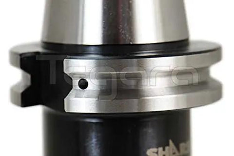 Close-up of CAT40 ER32 3.0 Inch Collet Chuck Kit, 4 Piece Tool Holder, showcasing black and silver construction.