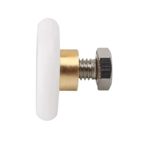 Side view of 4 Sets Shower Door Rollers 25mm Wheel Replacement for Glass Shower Doors with brass fitting and M4 screw.