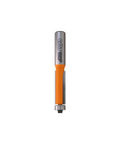 Heavy Duty Half Inch Shank Flush Trim Router Bit With Matching Ball Bearing, carbide cutting edges, front view, sleek design.