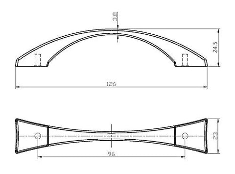 Technical drawing of Clignancourt Collection 3 3/4-Inch Center-To-Center Brushed Nickel Traditional Cabinet And Drawer Pull Handle.