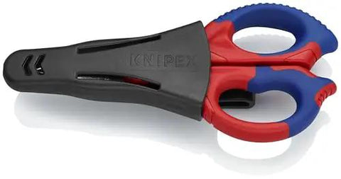 Electrician Shears With Precise Ground Stainless Steel Blades, Fine Serration For Clean Non Slip Cuts, Integrated Cable Cutter For Soft Wires, Plus Belt Holster For Fast On The Go Access And Easy Carry with belt holster on white background
