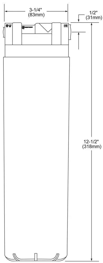 Technical drawing of WaterSentry Plus Retrofit Filter Kit For Bottle Fillers With Quick Disconnect, showing dimensions.