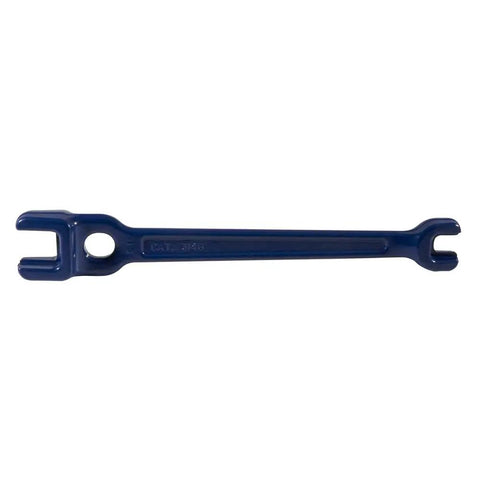 Dual Size Lineman's Wrench With Small Openings Five Eighths And Thirteen Sixteenths Inches And Large Openings Twenty Nine Thirty Second And One Three Thirty Second Inches Forged Bar Steel Heat Treated For Longevity Made In USA.