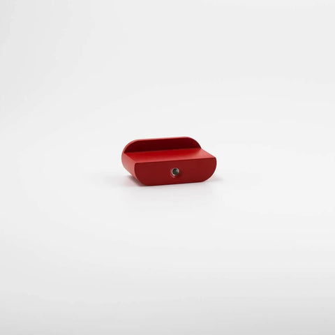 Hella Sleek Oval Cabinet Knobs Made From Solid Aluminum With A Top Shelf Matte Red Finish for modern kitchen and bathroom drawers.