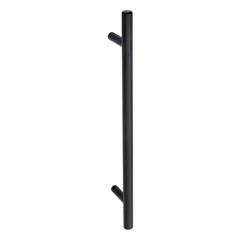 Euro Bar Cabinet Pull Handle Flat Black Finish Three Eighths Inch Diameter Eight Point Six Nine Inch Length Center To Center Six Point Three One Inch With Mounting Hardware Included Ten Pack front view.