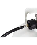 Propane Hose 1lb To 20lb Adapter For 12 Foot Connection, hose connected to large LP tank valve, close-up view.