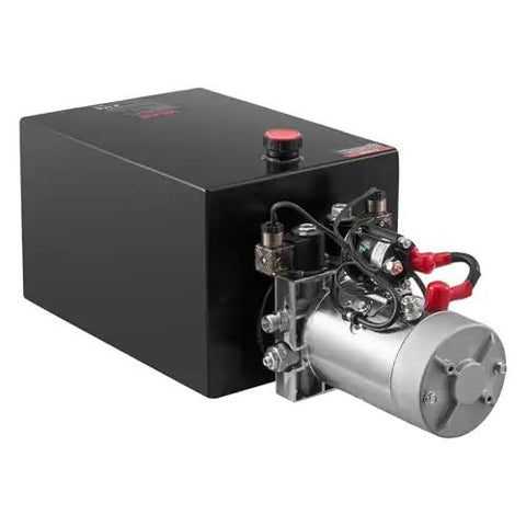 Beefed Up 12V DC Double Acting Hydraulic Power Unit For Dump Trailers, 20 Quart Steel Reservoir, 3200 PSI A Port, side view