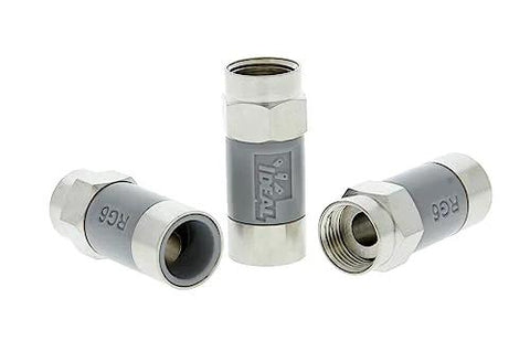 Ideal Industries 85-069 nickel push-on F-connectors (4-pack), three connectors shown