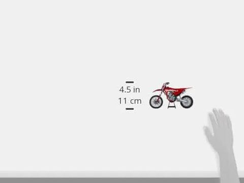 GasGas MC 450F One Twelfth Scale Diecast Motorcycle Model In Red with real rubber tires and scale measurement shown