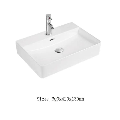 Square Vessel Sink for Bathroom Countertop - Above Counter Wash Basin for Home & Hotel - Modern Art Design, Bathroom Sin in white ceramic, 600x420x130mm.