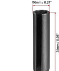 Front view of Slotted Spring Pin 6mm By 25mm Plain Finish 65Mn Roll Assortment Kit With 50 Pieces for small machine projects.