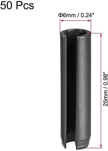 Front view of Slotted Spring Pin 6mm By 25mm Plain Finish 65Mn Roll Assortment Kit With 50 Pieces for small machine projects.