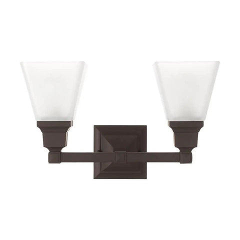Mission Style Two Light Bath Light In Polished Nickel With Transitional Steel Design That Looks Sleek In Any Bathroom Vanity Lighting Fixture With Classic Vibe Measures 15 By 7.75 By 9.5 Inches