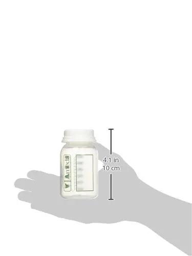 Straight Fire Breast Milk Storage Bottles Pack Two Measured With Plenty Of Label Space Fridge And Freezer Friendly held in hand for size reference.