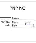 Wiring diagram for Inductive Proximity Sensor SN04-P2 PNP NC With 4mm Sensing, 6-30V DC, Three Wire Output, Normally Closed Switch For Automation.