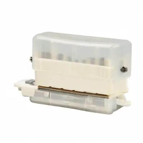 Side view of Heavy Duty Do It All 6 Hole Paper Puncher Portable Adjustable Metal Hole Punch With Chip Tray and Positioning Pillar.