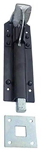 Heavy Duty Wrought Cast Iron Foot Bolt Locks Eight Pack Black Powder Coated Rustic Vintage Barn Door Latch with Receiver Plate.
