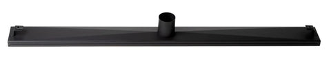 36 Inch Linear Shower Drain Black Matte 304 Stainless Steel Heavy Duty Rock Solid Hair Catcher Groove Design Zero Slip Safe Top Tier Bathroom Floor Grate With 2 In Slip In Connection Snap On Cover Easy Maintenance Quick Drain Action For Modern Walk In, showing the drain's profile.