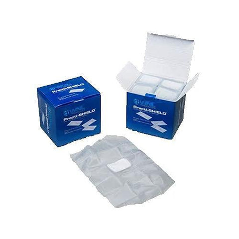 Front view of Practi-Shield CPR shield kit with two blue boxes and 200 disposable shields