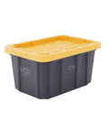 Dead Simple Mini Storage Totes With Snap Lids And Stackable Design For Hardware Sorting Plus Craft Supplies Organizer Compact Nestable Bins Black and yellow storage bin with snap lid for organizing small parts and screws.