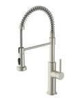 JOMOO Commercial Classic Spring Kitchen Faucet with Sprayer, Brushed Nickel, featuring a sleek design and flexible sprayer.