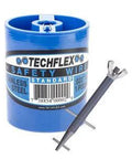 Front view: Clamptite CLT03 kit with 4 3/4in stainless/aluminum tool and wingnut beside blue safety wire can