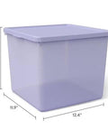 Top Tier Stackable Storage Bin With Lid, Slick Organizer Box For Toys Clothes Books And Games, Space Saving Closet Helper For Bedroom Or Playroom, Light Purple, Straight Up Reliable Build, 12.4 x 11.9 x 9.4 inches.