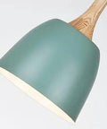 Close-up of a Modern Pendant Lights Kitchen Island, Solid Wood Hanging Lamp with Matte Black Metal Shade, Farmhouse Light Fixtures for Dining Room, Bedroom, Living(Blue,8.6in)